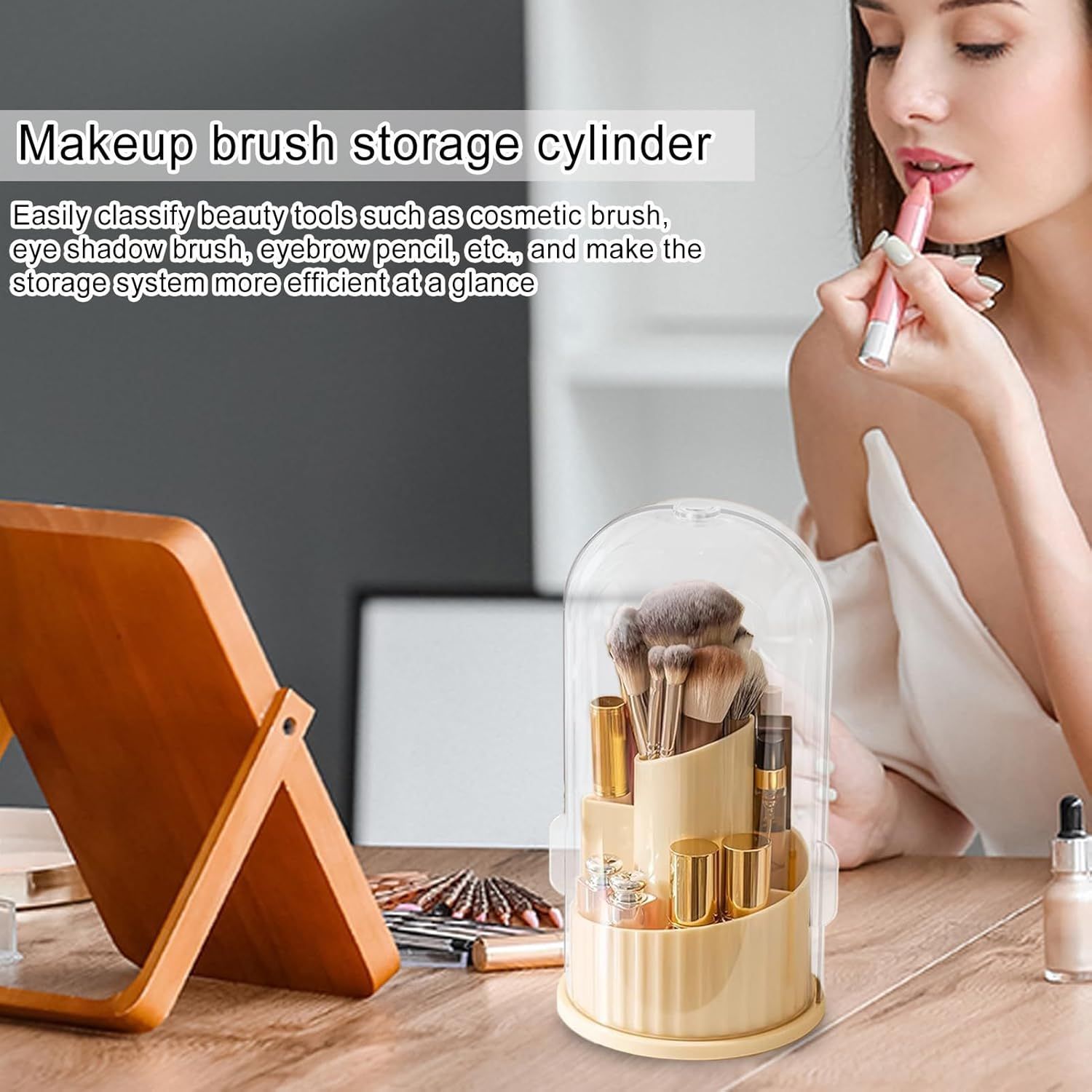 Make Up Brush Holder Organizer Lipstick Storage Box 360 Degree Rotation Dustproof Containers