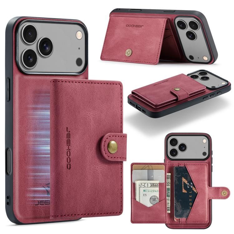 For iPhone 18 Pro Max / iPhone 17 Pro Max JEEHOOD J01 Retro Magnetic Detachable Wallet Phone Case