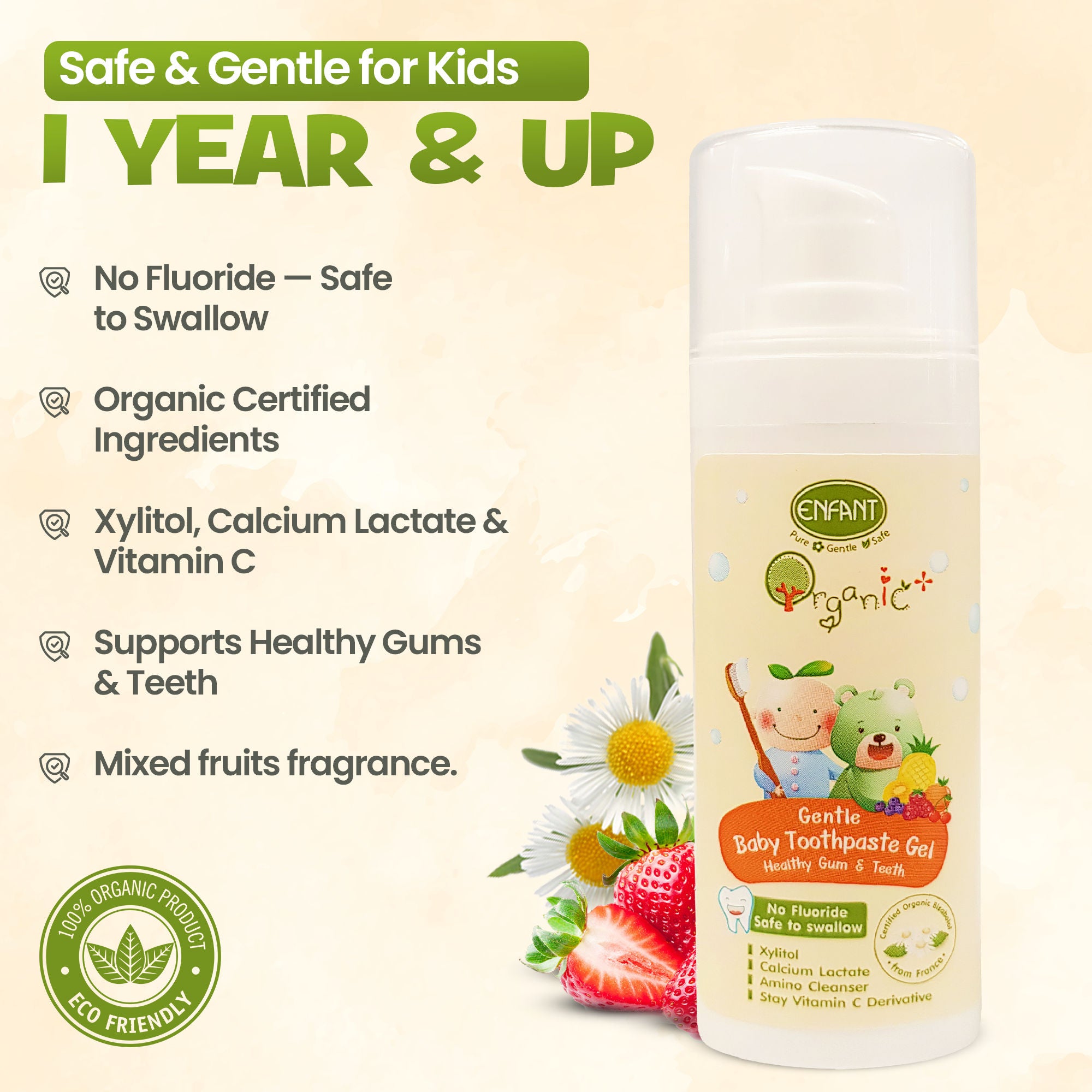 ENFANT Organic Plus Gentle Baby Toothpaste Gel (1 year+)