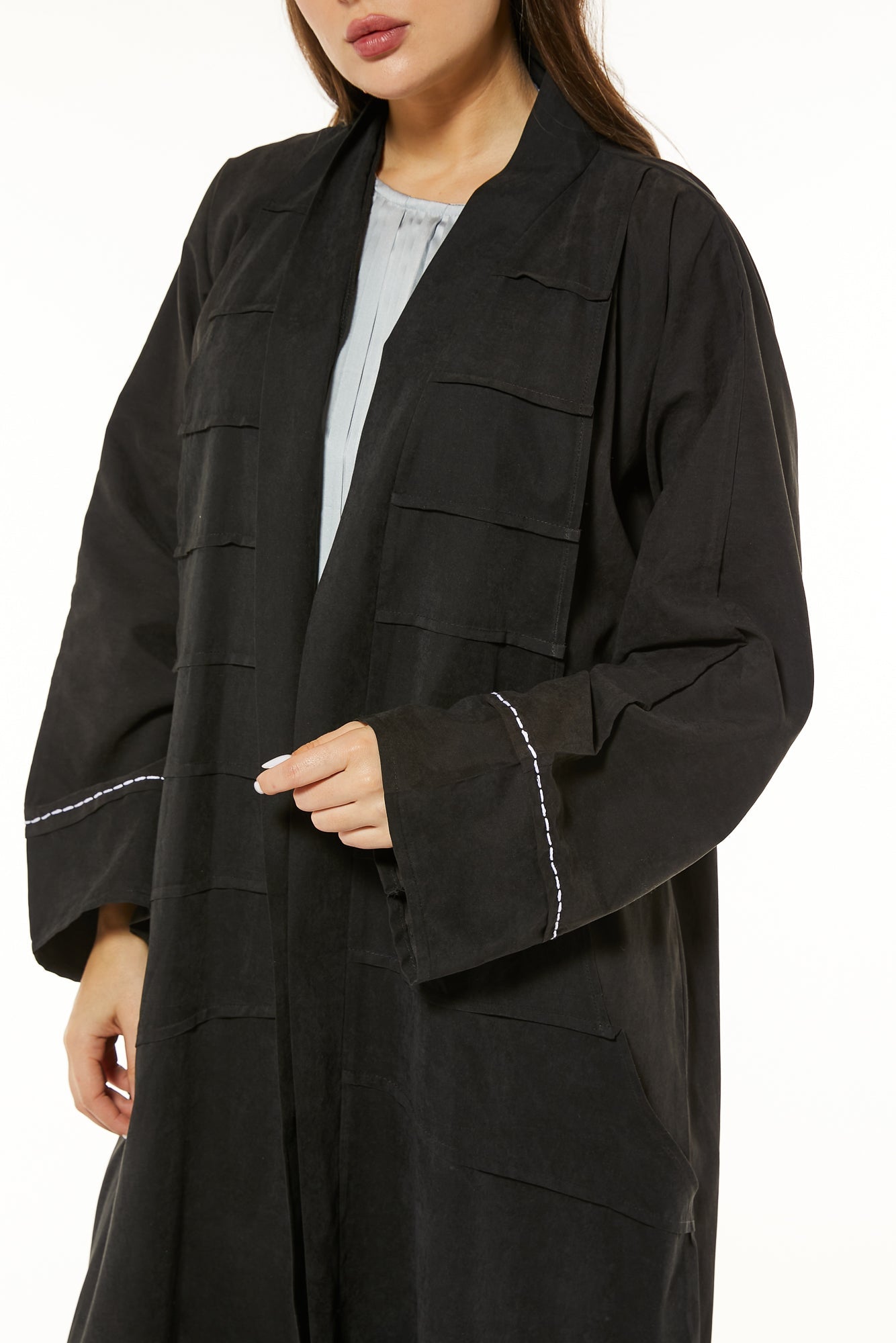 MOiSTREET Black Casual Abaya with Threadwork Detailing