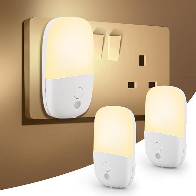 2 Pack Plug In Dimmable Night Light with Sensor Warm White LED for Bedroom Bathroom