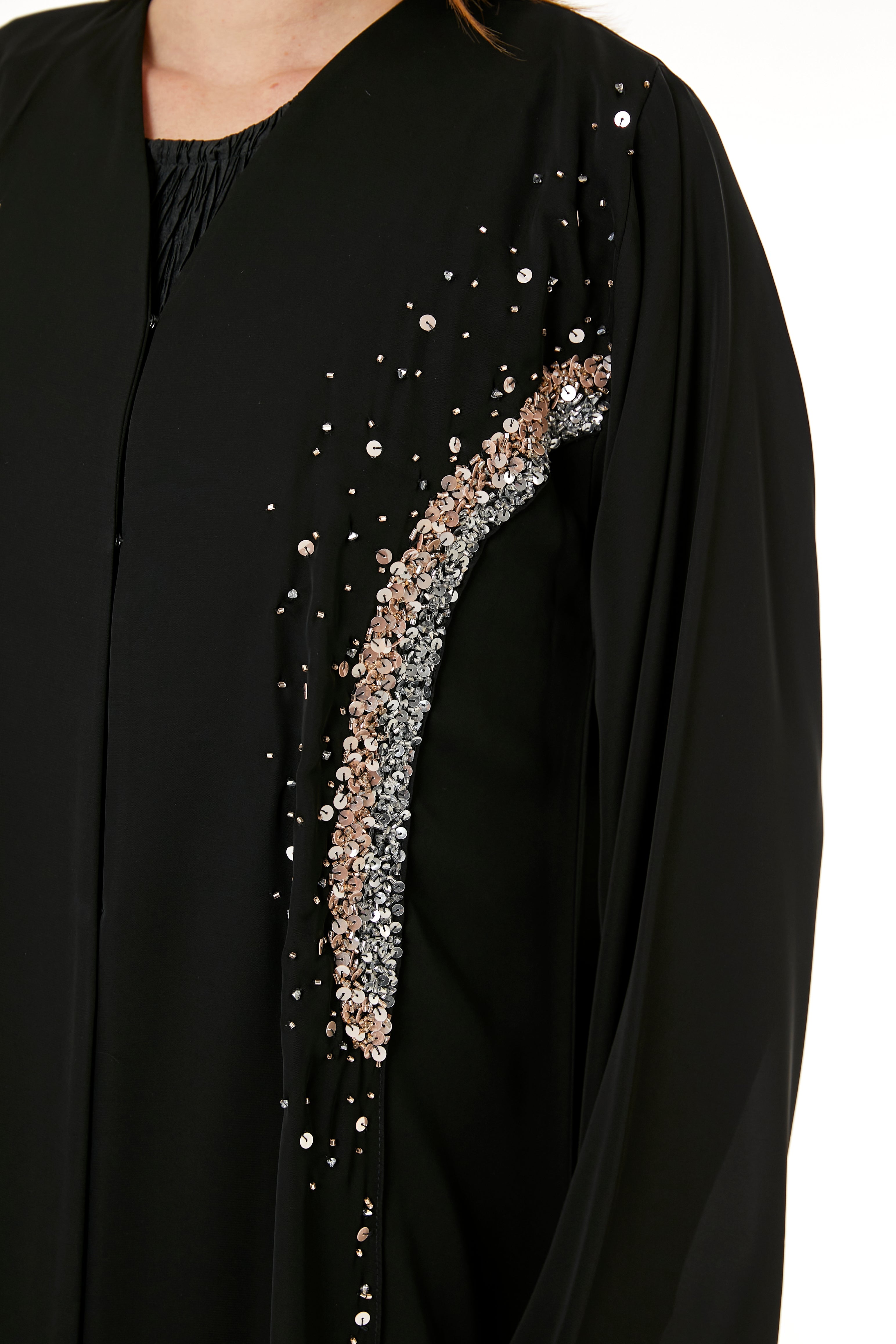 Black Korean Nida Hand Embellished Abaya