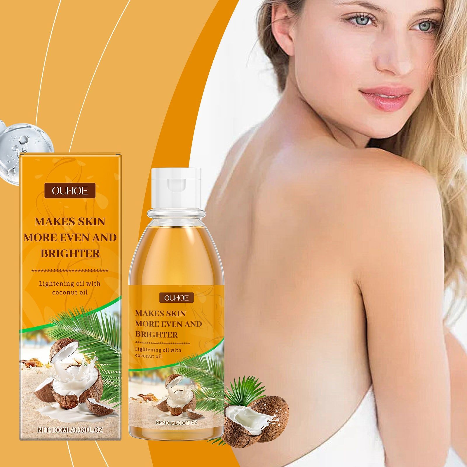 Coconut Brightening Body Oil, Nourishing, Moisturizing, Skin Glow, Body Care ,100ml
