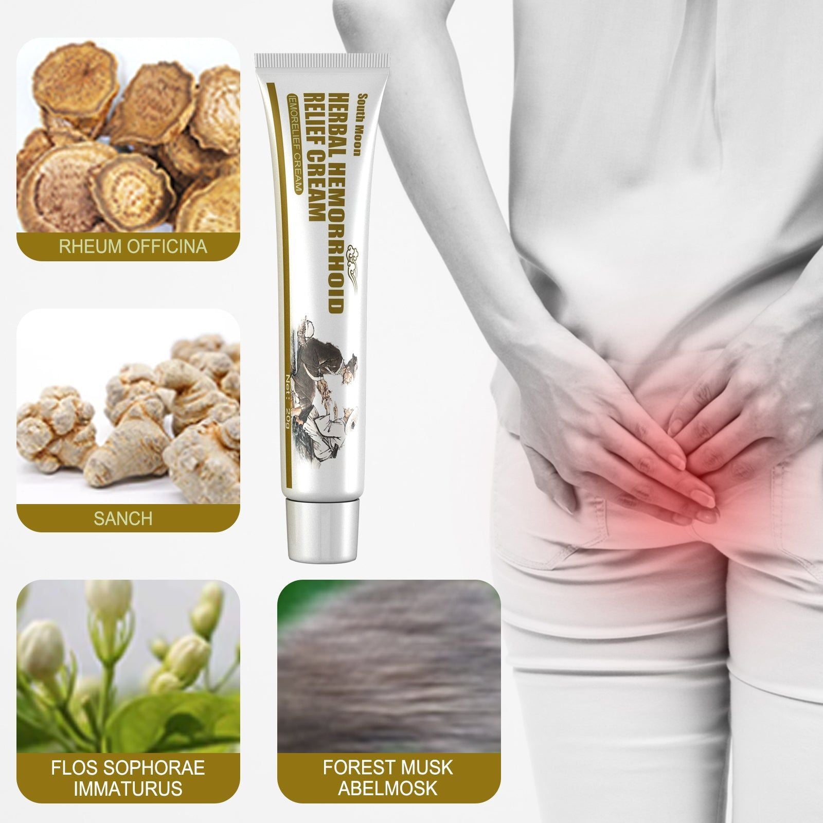 Herbal Hemorrhoid Cream, Fast Relief, Natural Pain & Itching Relief, Non-Irritating ,20g