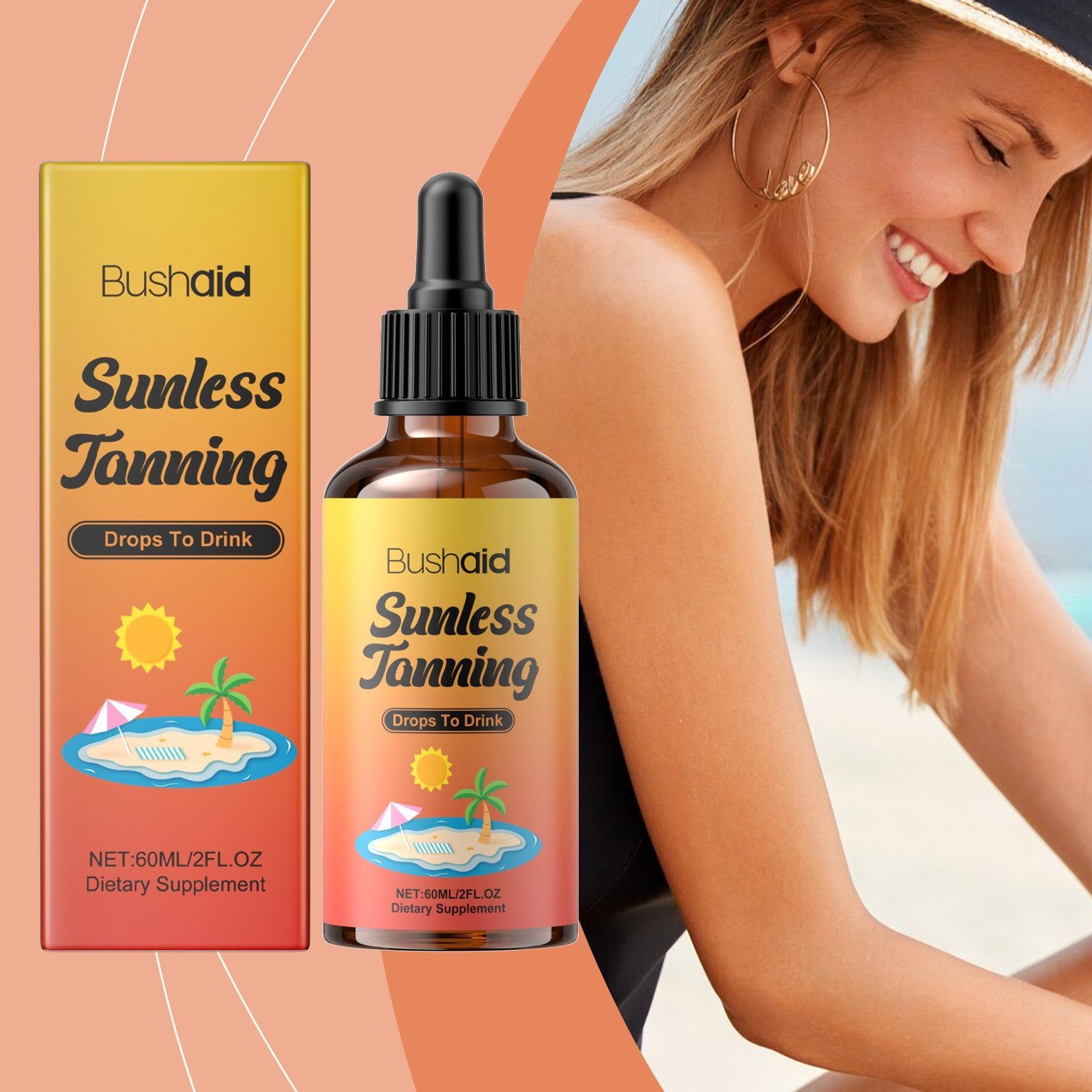 Achieve a Natural Tan with BushAid Tanning Aid Drops, Body Care, Skin Glow ,60ml