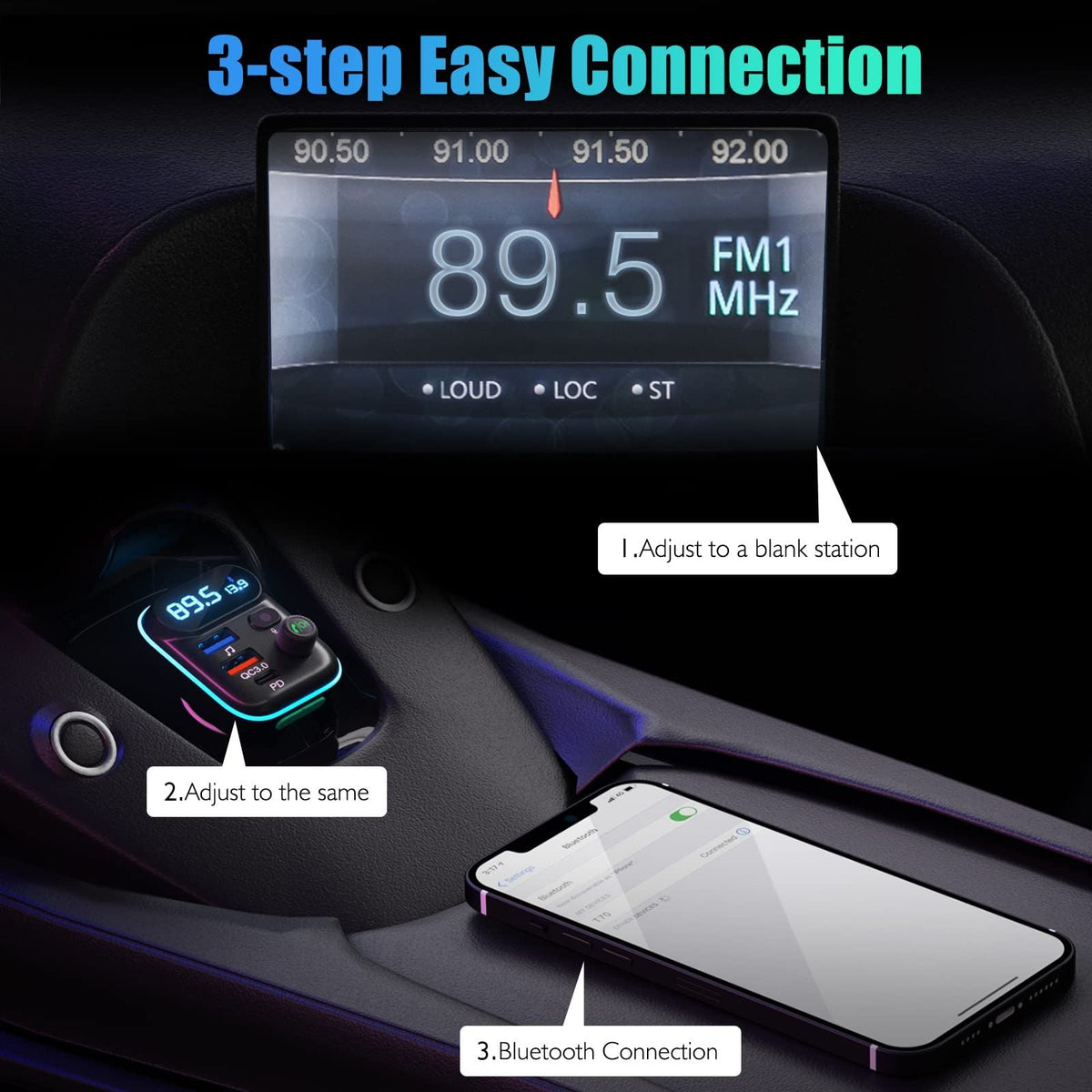 Car FM Transmitter Bluetooth Car MP3 Player Adapter Car Fast Charger With Mic
