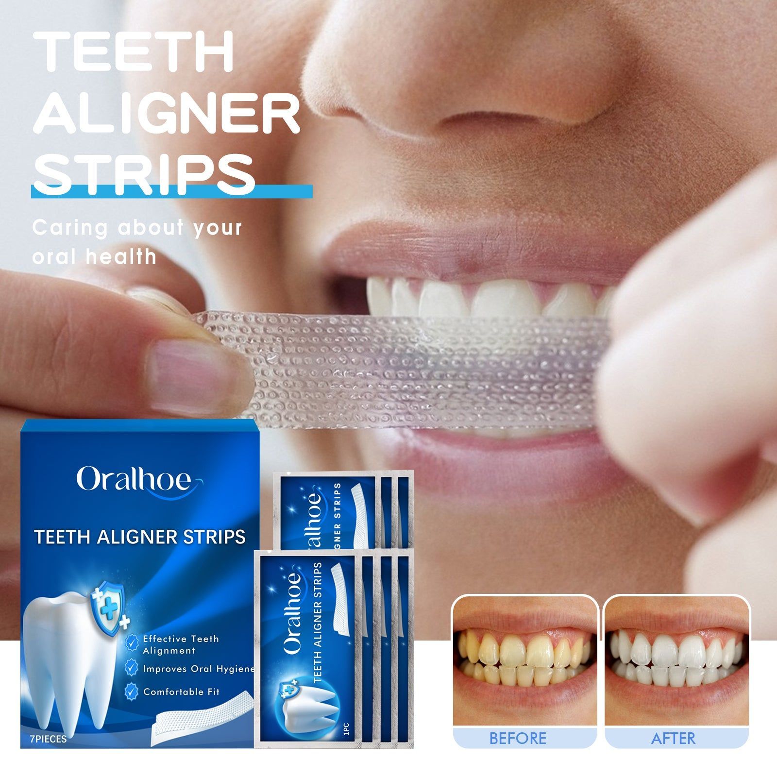 Achieve Bright Clean Teeth, Whiten & Protect Gums with Strips ,7pcs
