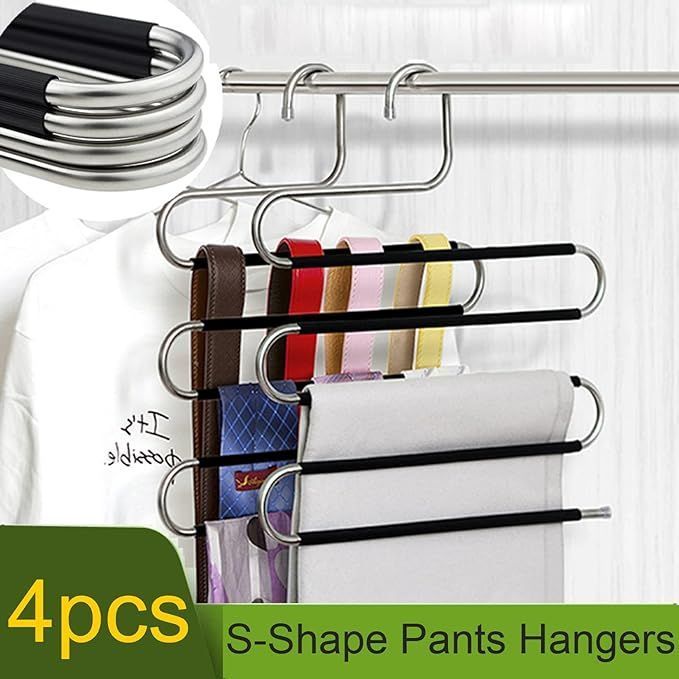 4 Pack S-Shape Pants Hangers Space Saving Trousers Hangers for Scarfs Jeans Clothes