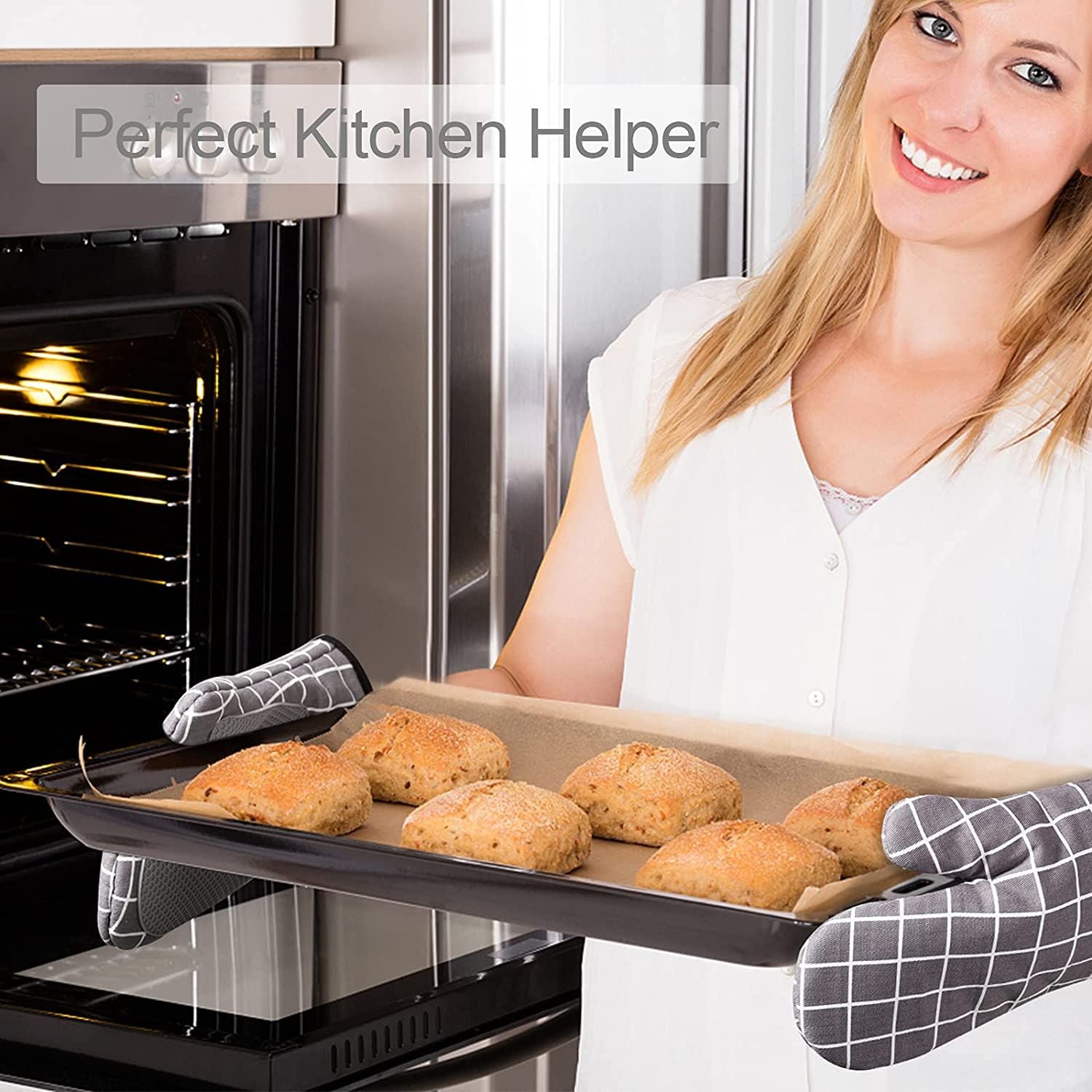Oven Gloves Heat Resistant Mitts Silicone Kitchen Heat Insulating Gloves For Baking