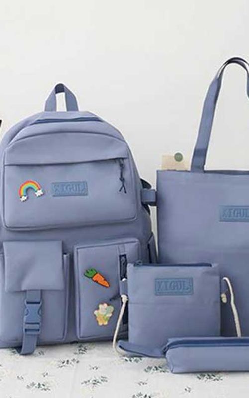 4 Pcs/Set Canvas School Bags Backpack – Durable, Stylish Backpack Set for Kids, Teens & Students