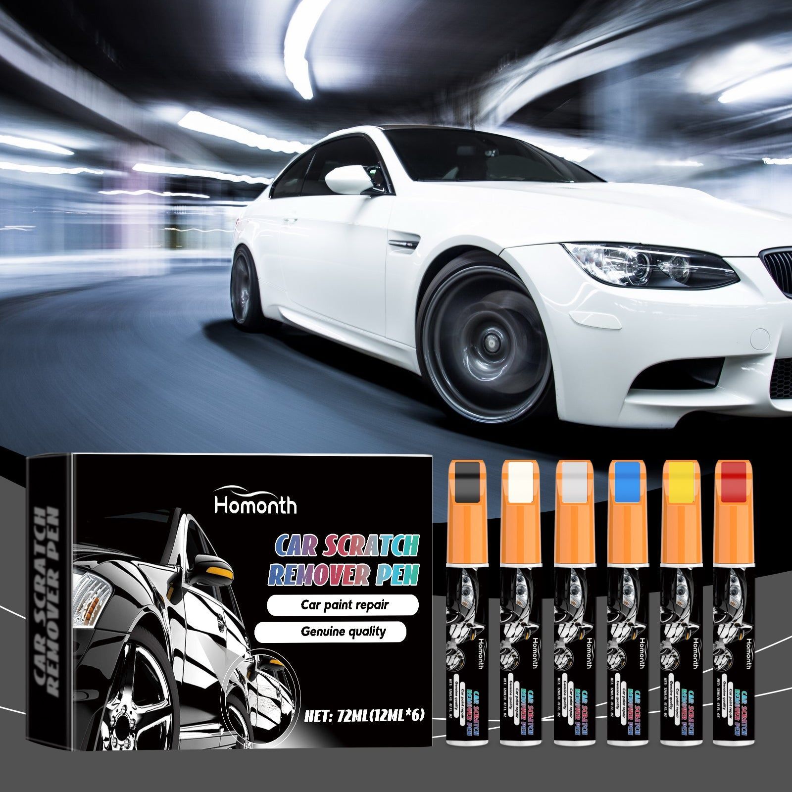 Automotive Scratch Repair Pen Kit, 6-Color, Finish Curing, Easy Car Touch Up ,72ml
