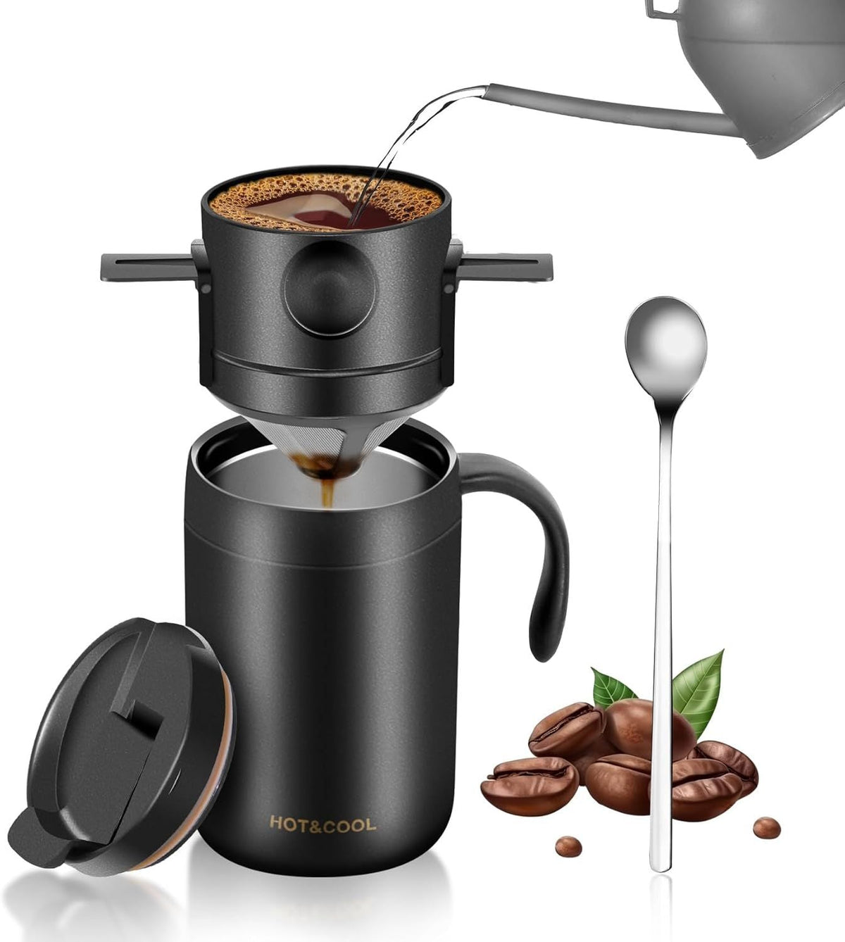 16oz Camping Coffee Maker Pour Over Coffee Maker Set Portable Camp Pour Over Kit for Travel