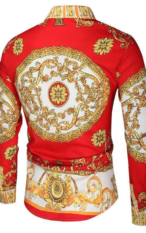 Men Royal Shirt Print Lapel Luxury Slim Shirt Business Long Sleeve Fit Tops For Party Prom