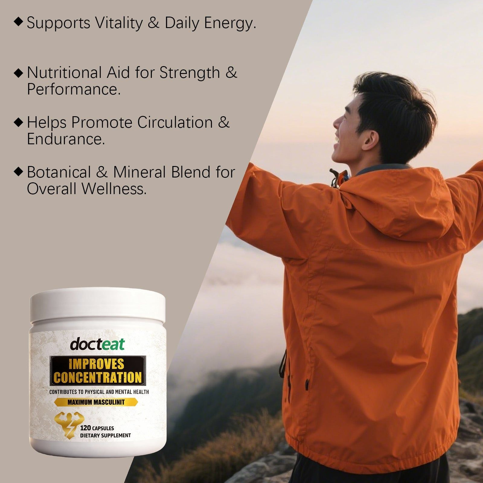 Boost Vitality with Male Care Capsules, Natural Body Care for Endurance ,120 capsules