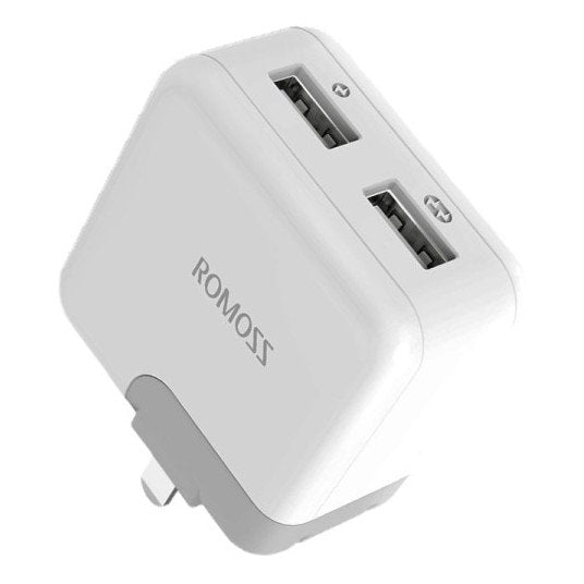 شاحن ROMOSS ICHARGER 12S مزدوج USB أبيض مع قابس بريطاني