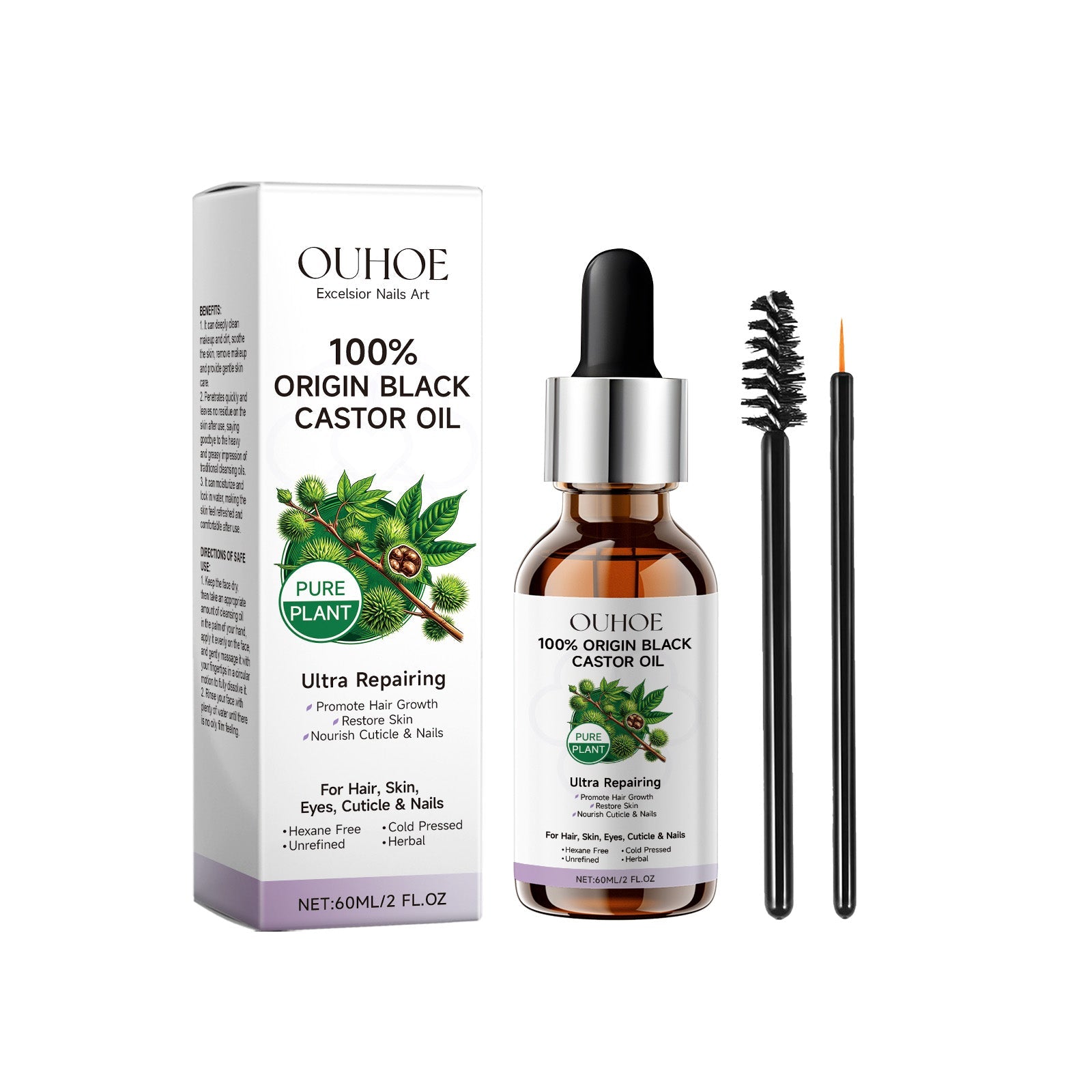 Black Castor Oil for Hair Growth, Eyelash, Eyebrow Nourishment, Moisturizing, Hair Care ,60ml