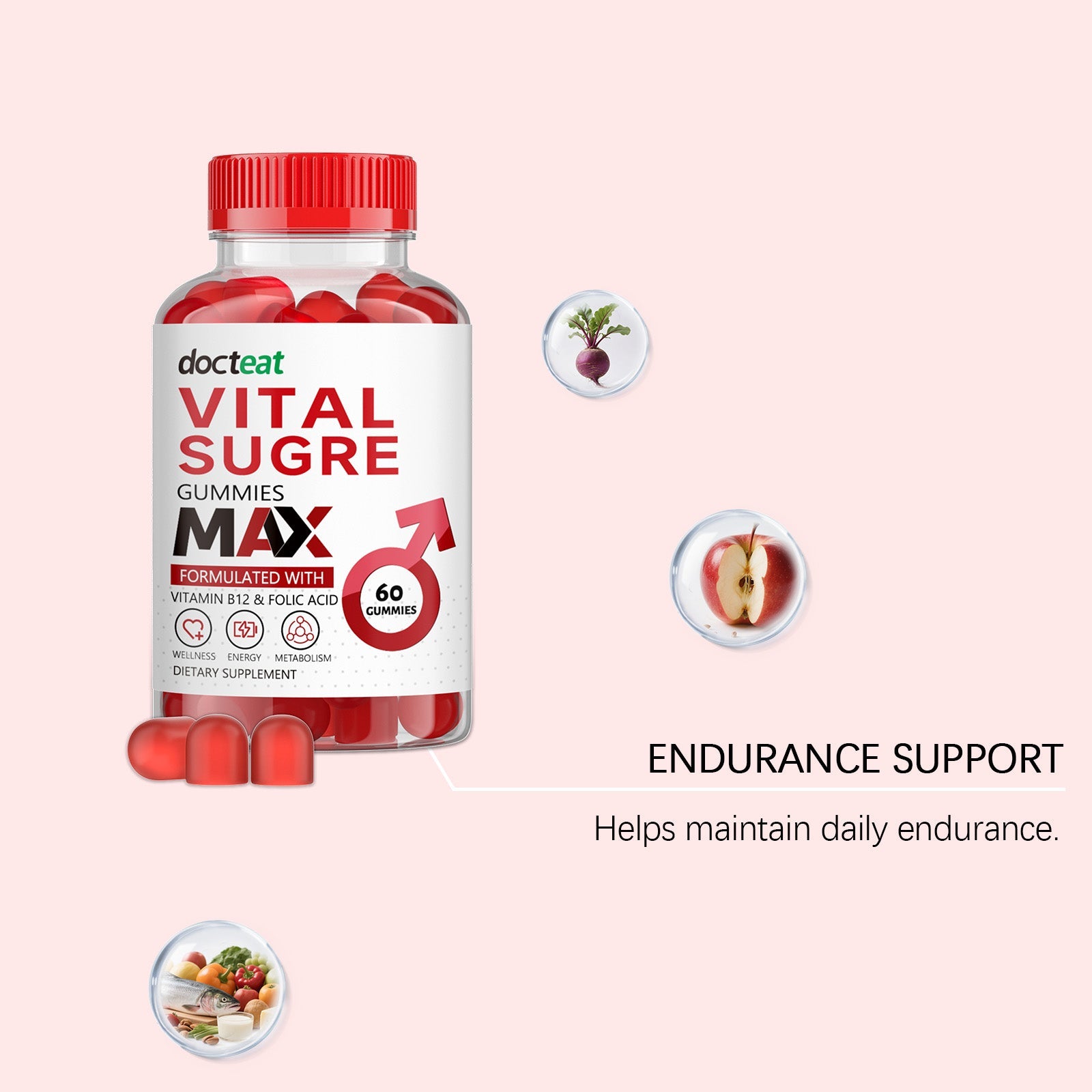 Boost Men's Energy with Male Care Gummies, Vitality Support, Daily Power ,60gummies