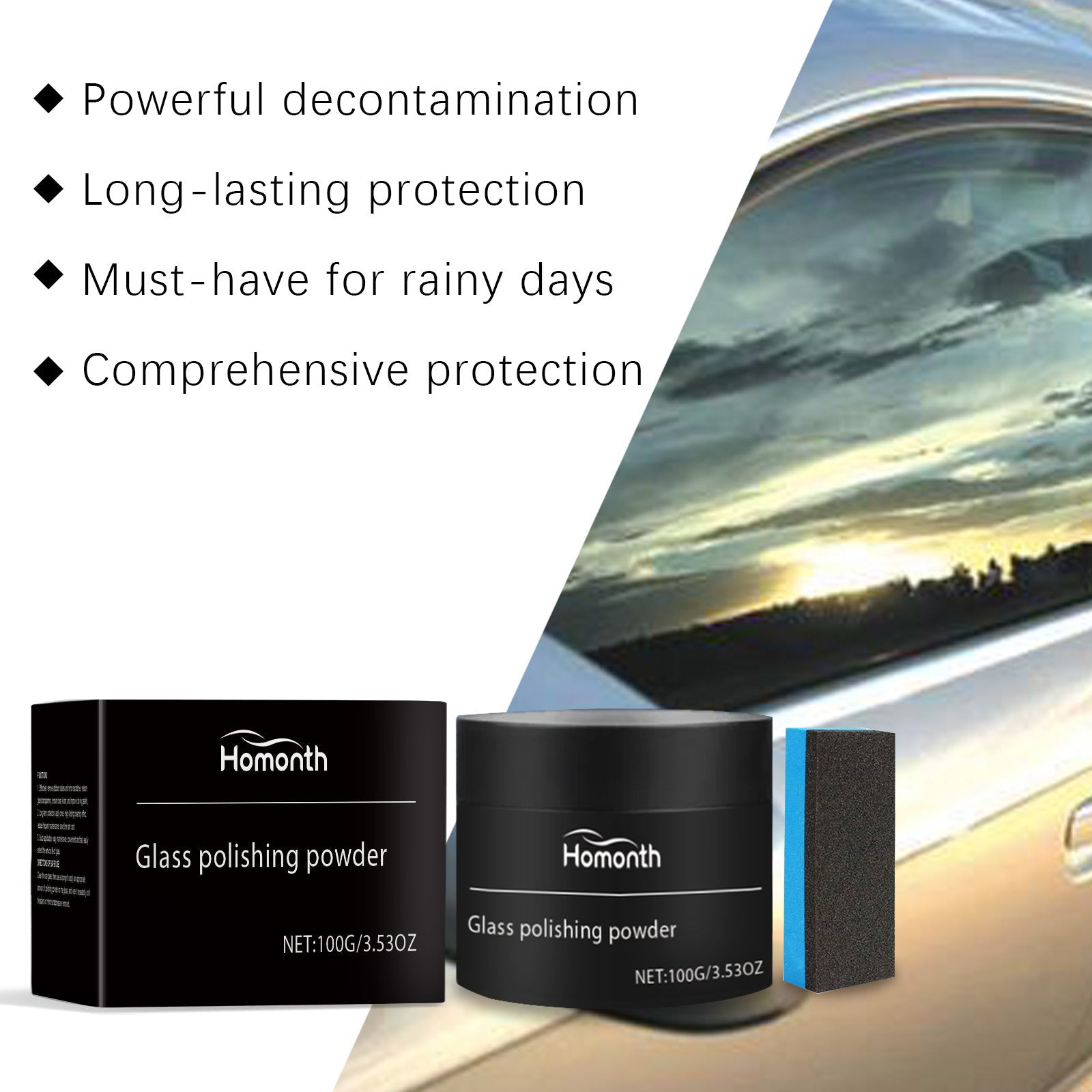 Car Glass Cleaning Powder, Eco-Friendly, Fast-Acting, Scratch Remover, Waterproof, Easy to Use ,1set