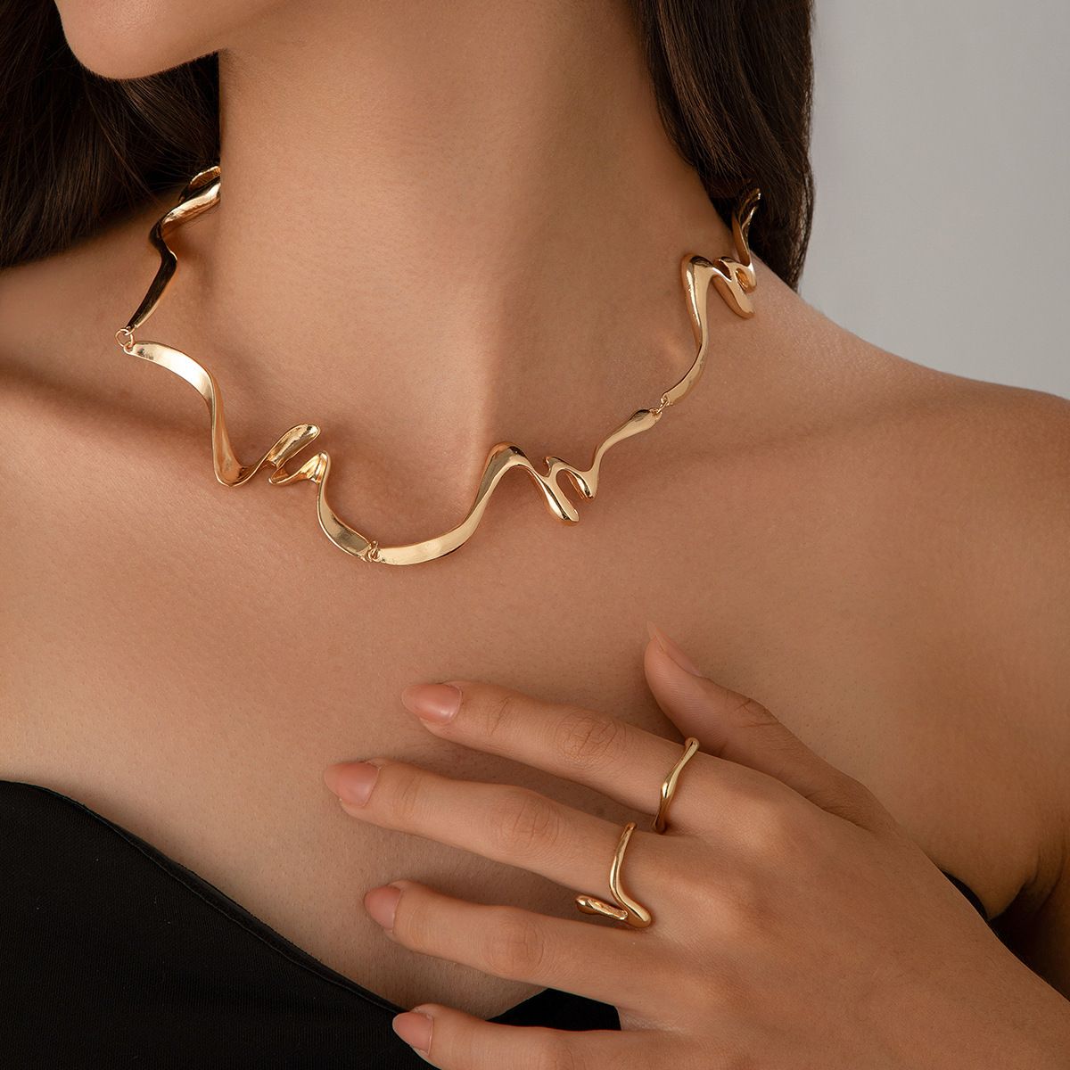 Geometric Twisted Design Necklace Liquid Lava Metal Collar Choker Punk Lava Chain Necklace