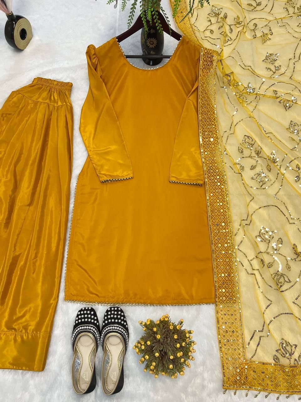 Fab Zone Women’s Designer Party Wear Look Suit Set With Fancy Lace Border
