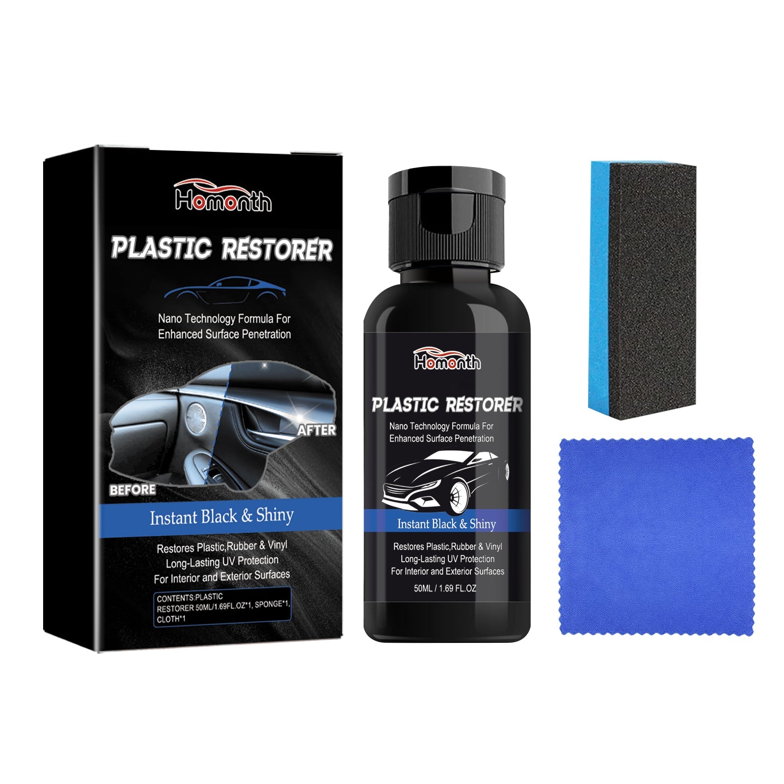 Car Interior Cleaning, Plastic Restorer, Dust & Rust Removal, Odor Elimination ,1set