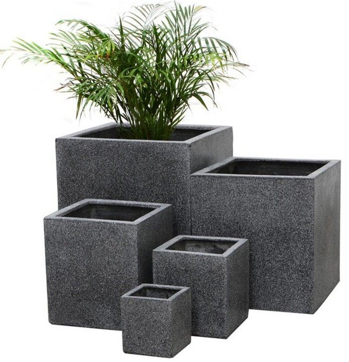 28x28x28cm Square Stone-Look Fiberclay Planter #KD-030