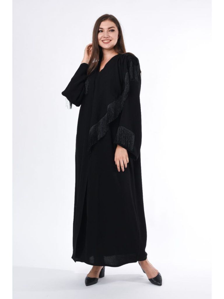 MOiSTREET Black Abaya with Fringe Detail