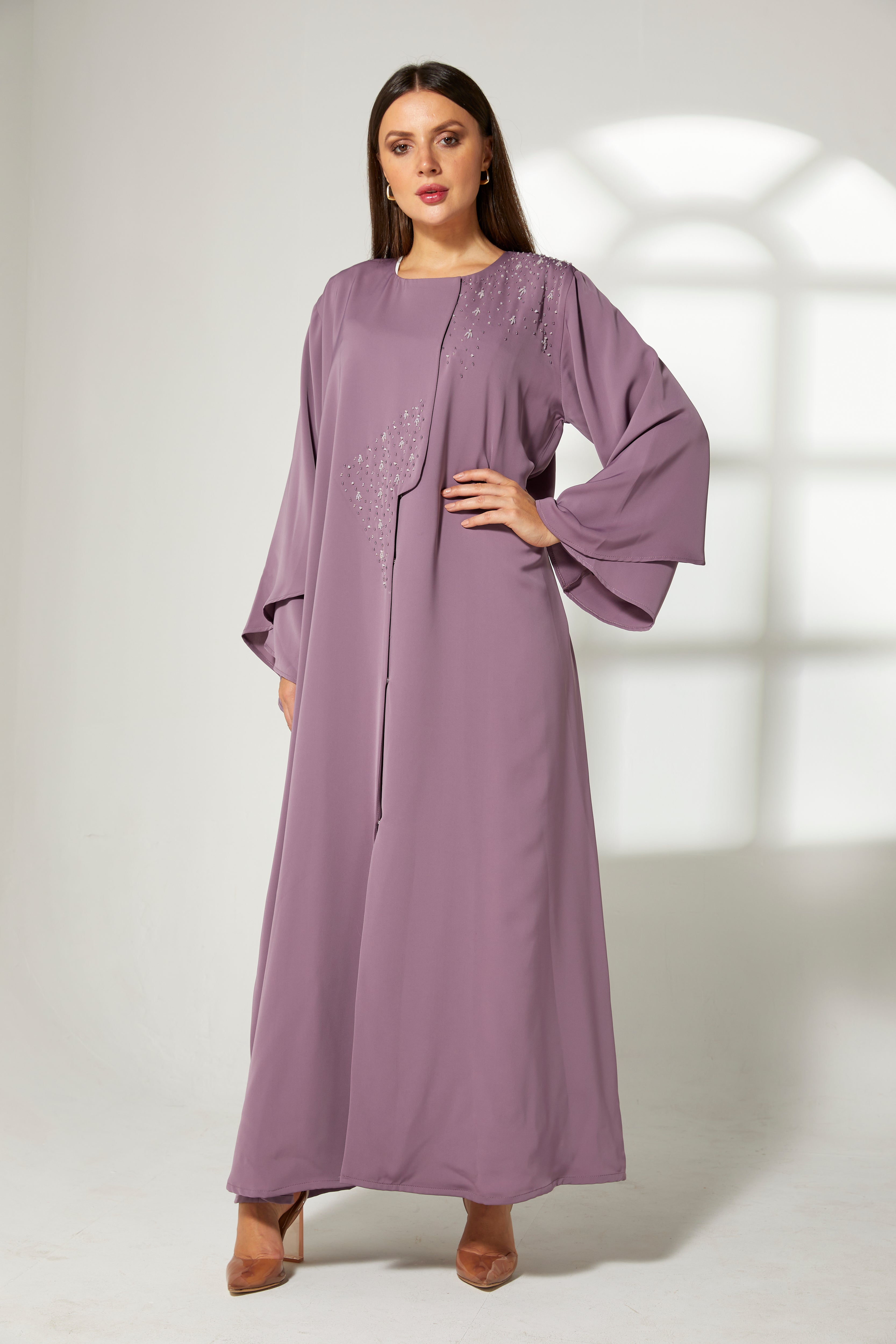 MOiSTREET Purple Korean Nida Front Embroidered Abaya