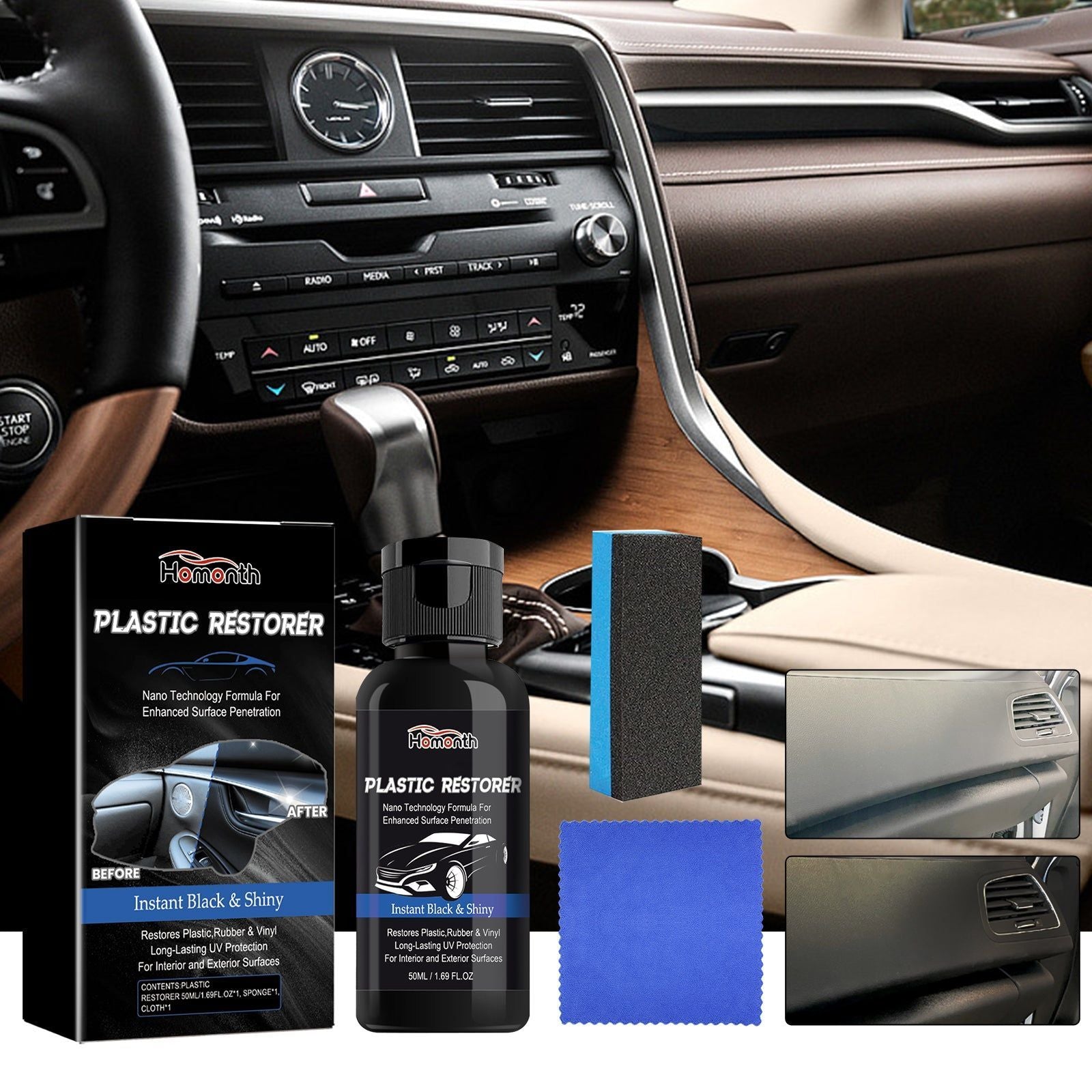 Car Interior Cleaning, Plastic Restorer, Dust & Rust Removal, Odor Elimination ,1set