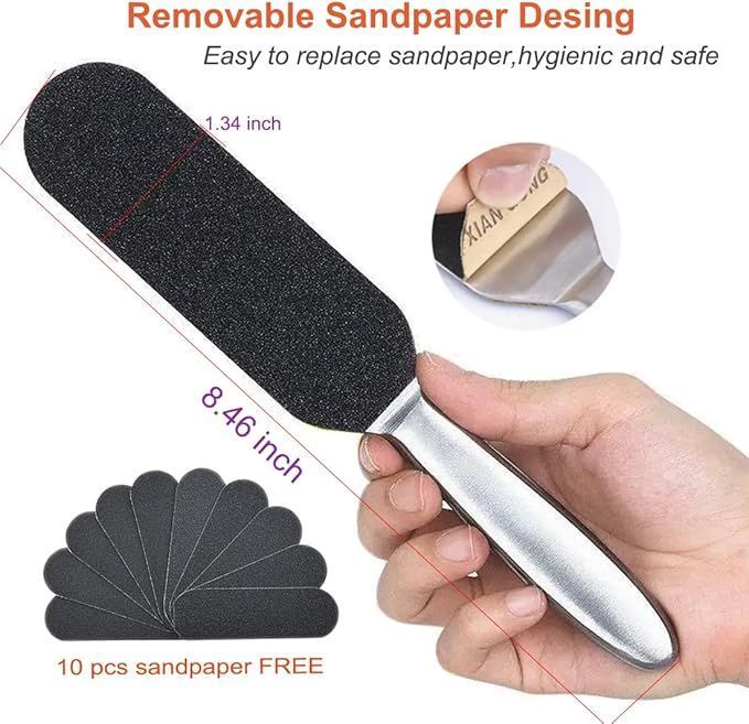 Professional Pedicure Foot File Stainless Steel Foot Rasp with 12 Replaceable Refill Strips