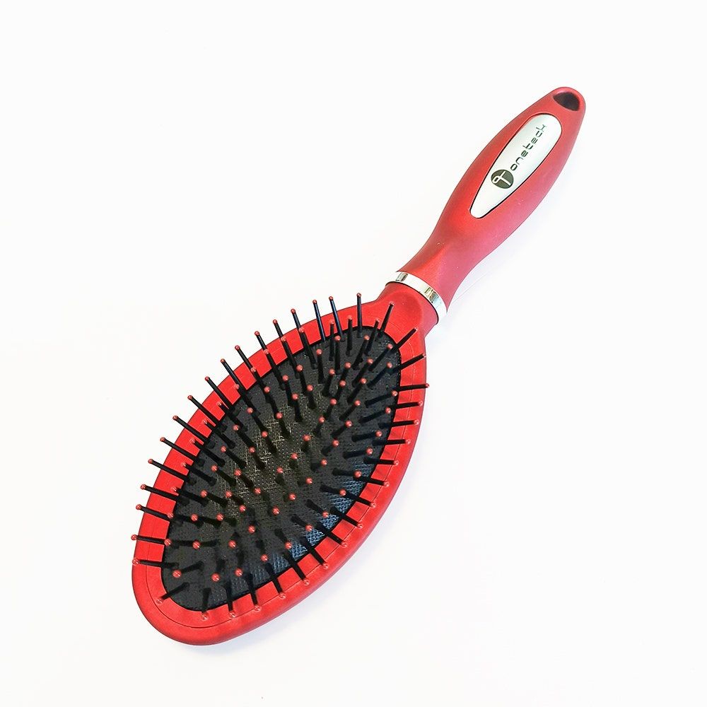 Onetech Oval Cushioned Hair Brush, Metallic Red