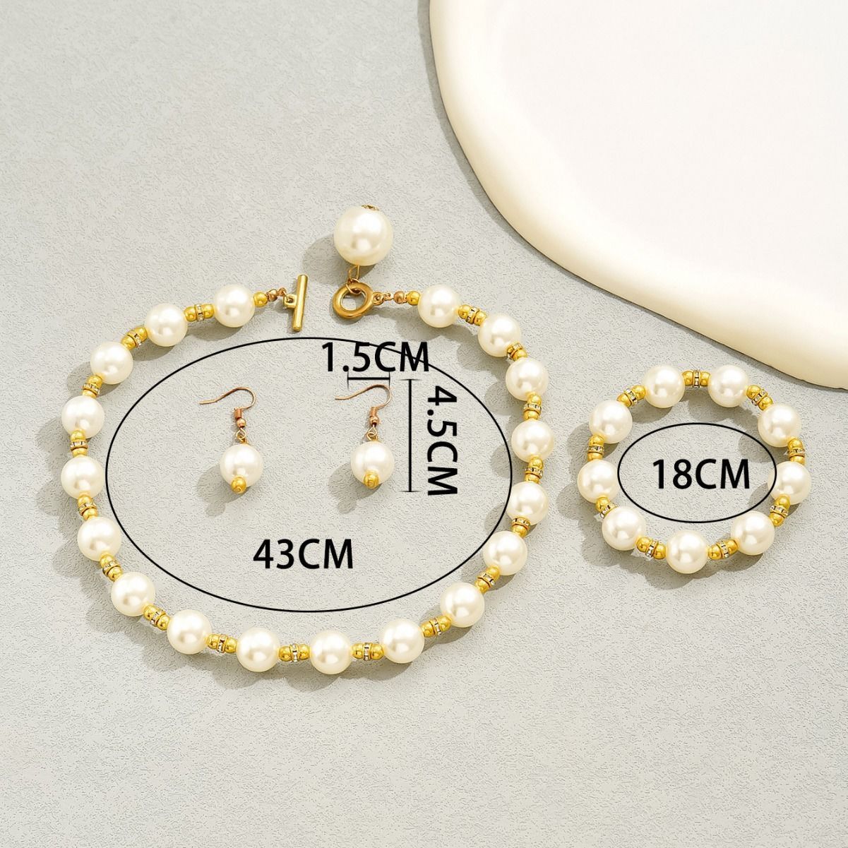 Elegant Pearl Earring Bracelet Necklace Faux Pearl Jewelry Set for Weddings Parties