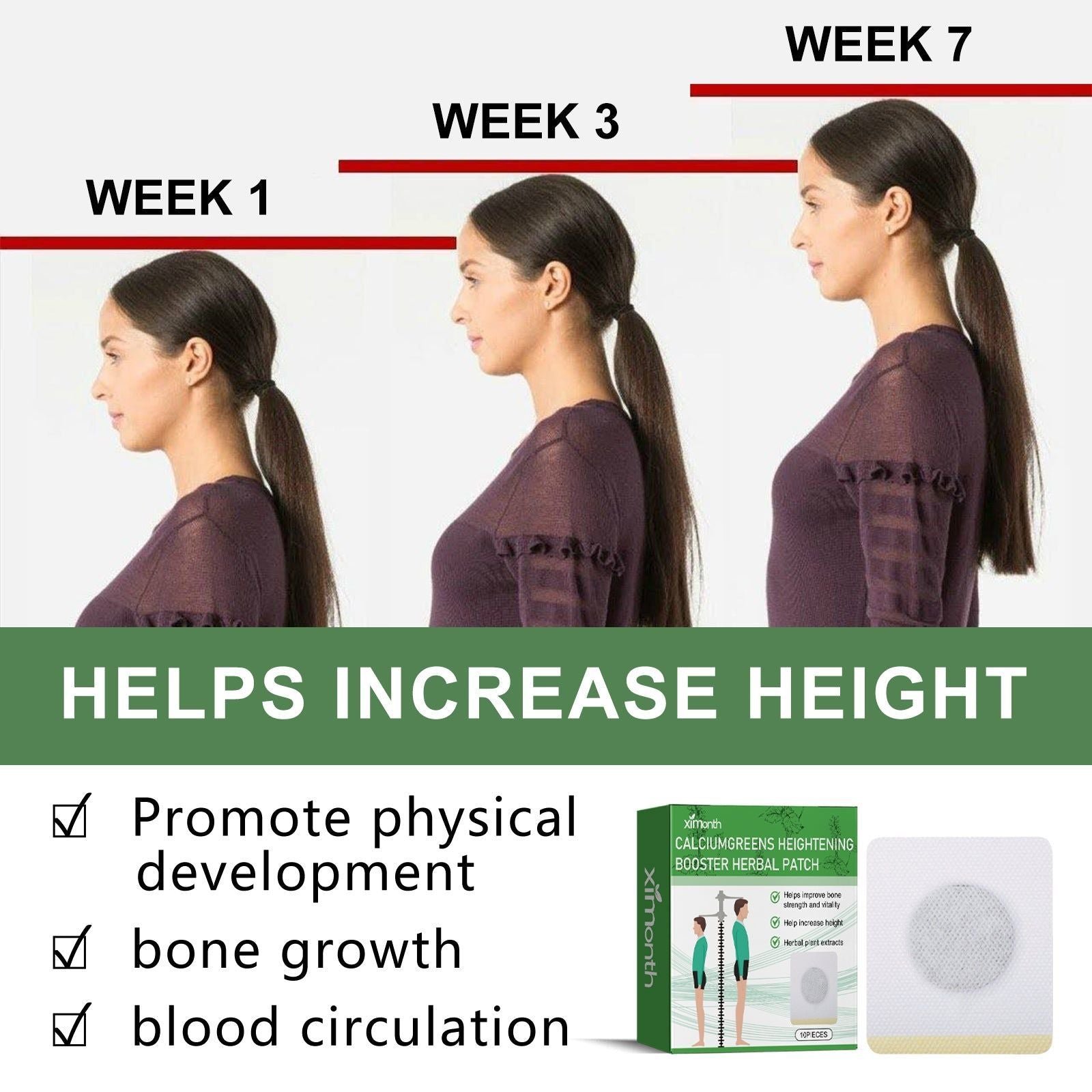 Boost Your Body Height Naturally, Herbal Foot Patch for Bone Growth and Circulation ,10pcs
