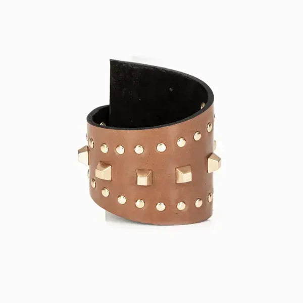 The Dark Layered Studded Leather Cuff Bronze Brown Wrap