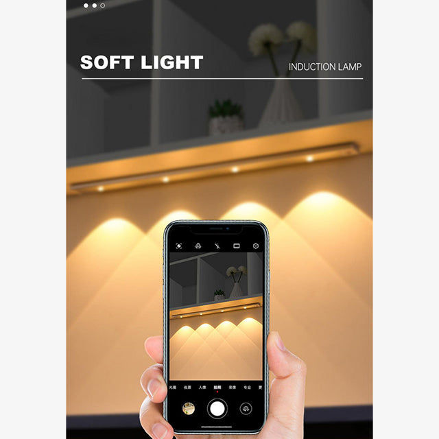 60/80/100CM Ultra Thin Nightlight Lamp - PIR Motion Sensor LED Cabinet Lighting, USB Rechargeable for Kitchen & Cabinets