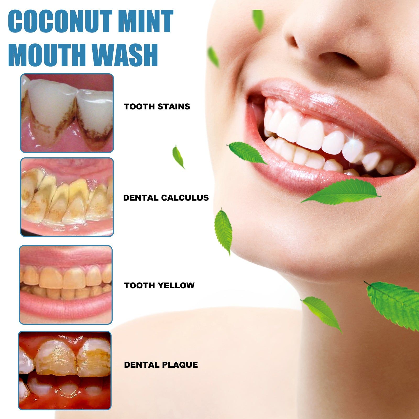 Coconut Mint Mouth Wash, Natural Oral Cleaning, Fresh Breath, Whitening Teeth ,1set
