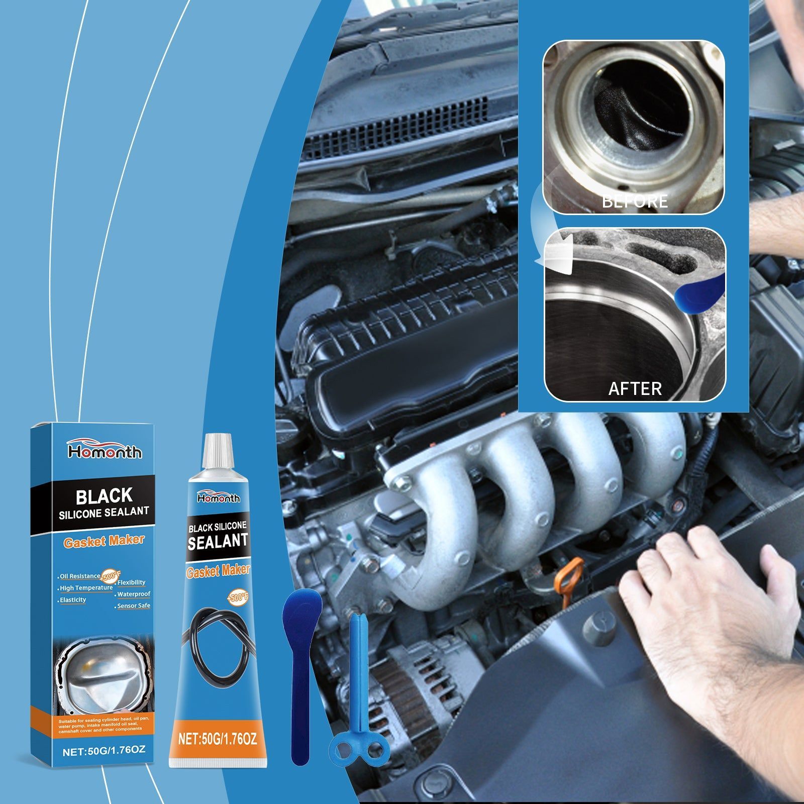 Auto Accessories Waterproof Sealant, Wear-Resistant Engine Repair Glue, Leak-Proof, Long-Lasting ,1set