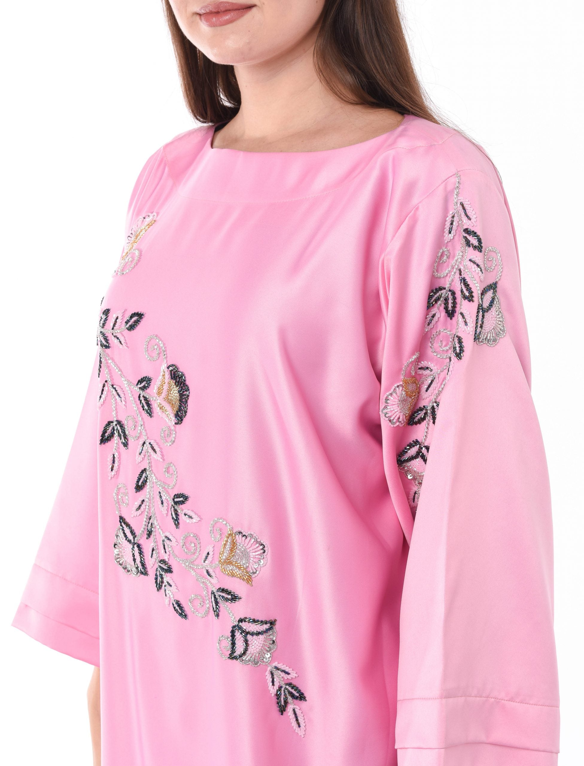 MOiSTREET Pink Kaftan with Embellished Hand Embroidery