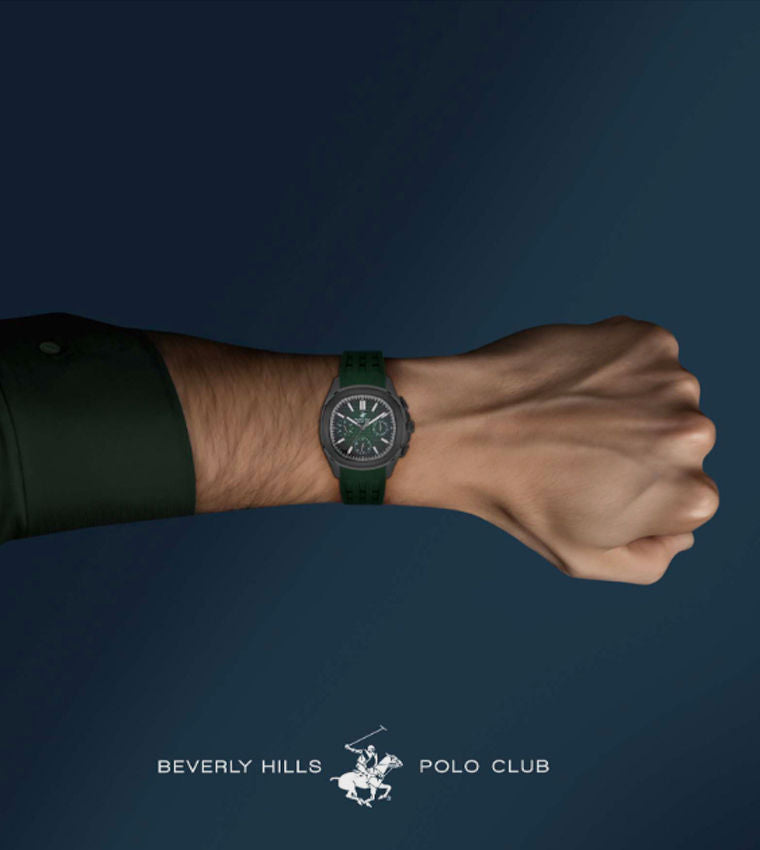 Beverly Hills Polo Club Men’s Multi-Function Watch, Green Dial, Silicone Strap, Quartz, 50M Water Resistant, BP3211X.377