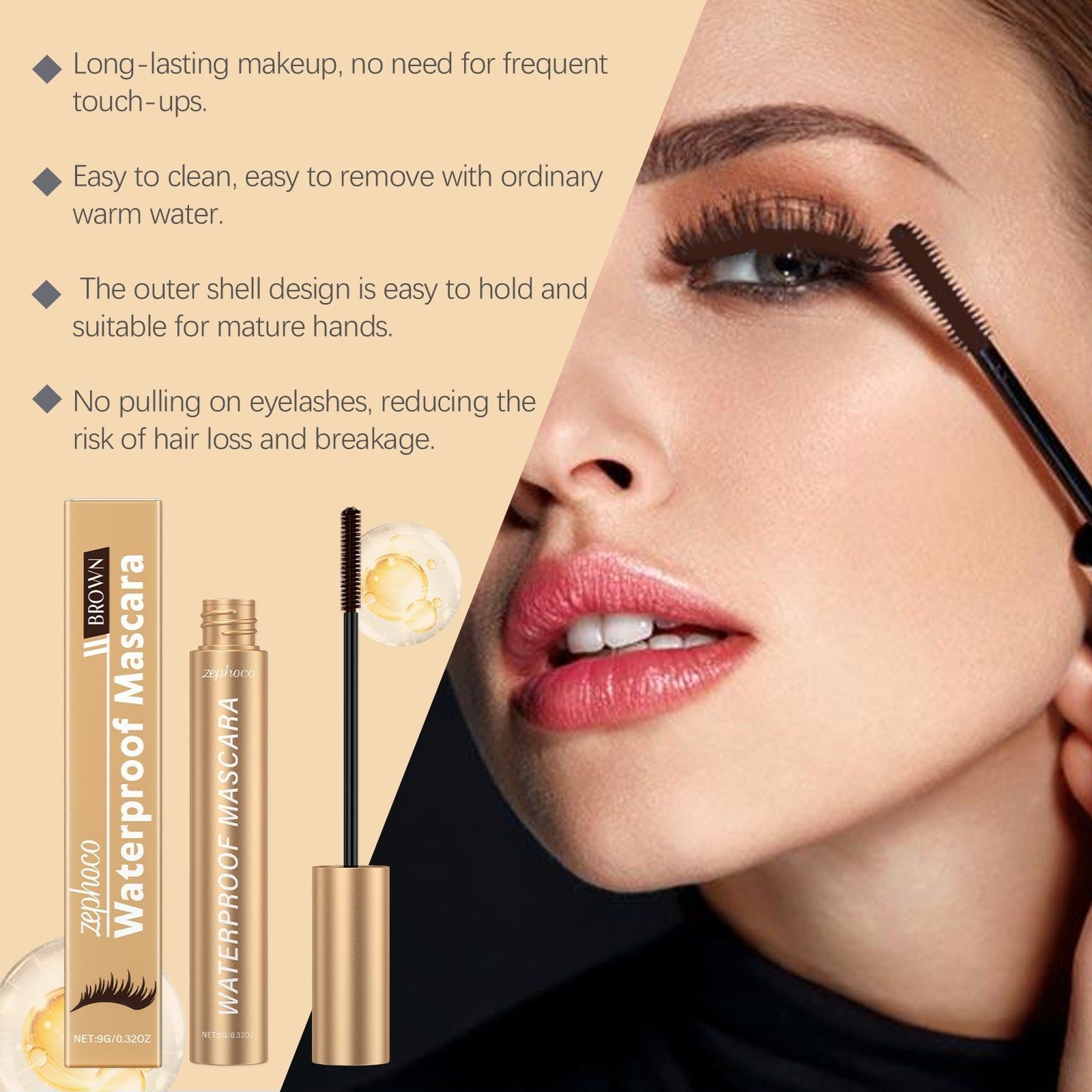 Brown Curl Mascara, Long Voluminous Natural Look, Waterproof, Easy Application ,9g