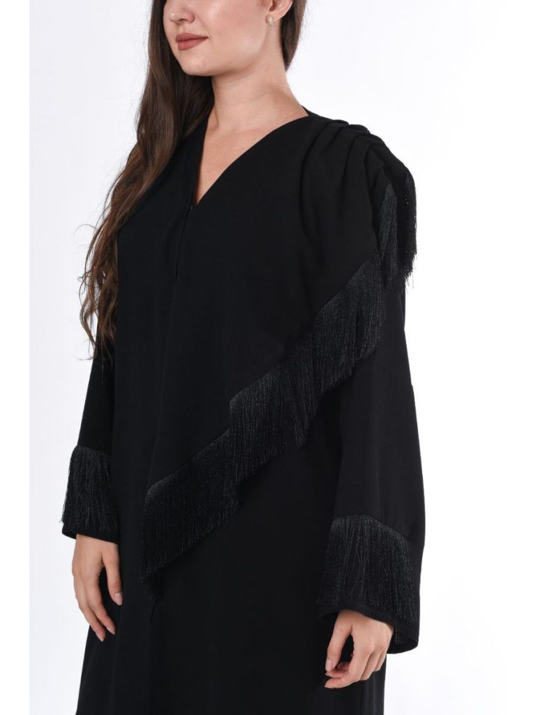 MOiSTREET Black Abaya with Fringe Detail