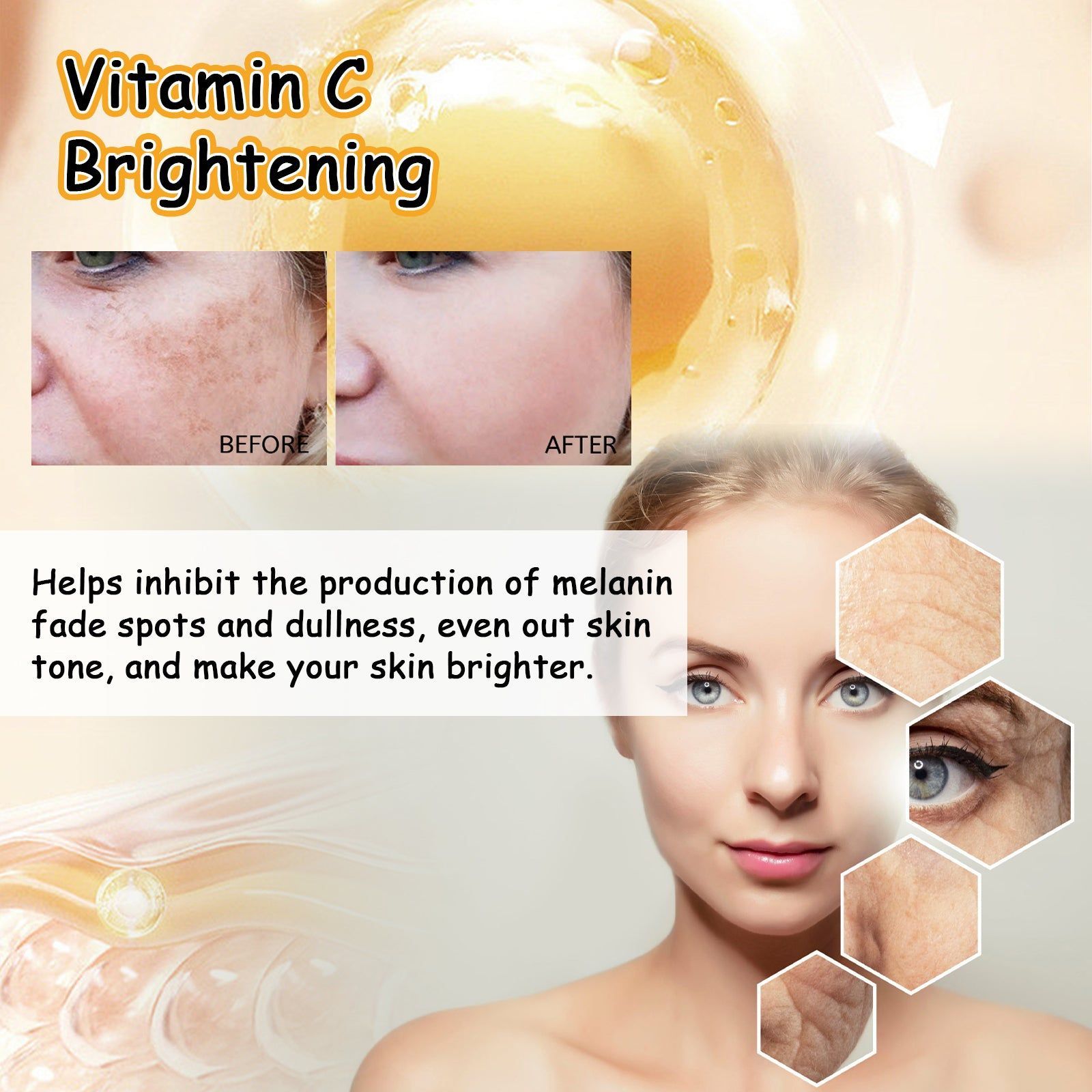 Vitamin C Brightening Cream, Nourish and Moisturize, Reduce Fine Lines, Fade Dullness ,30g