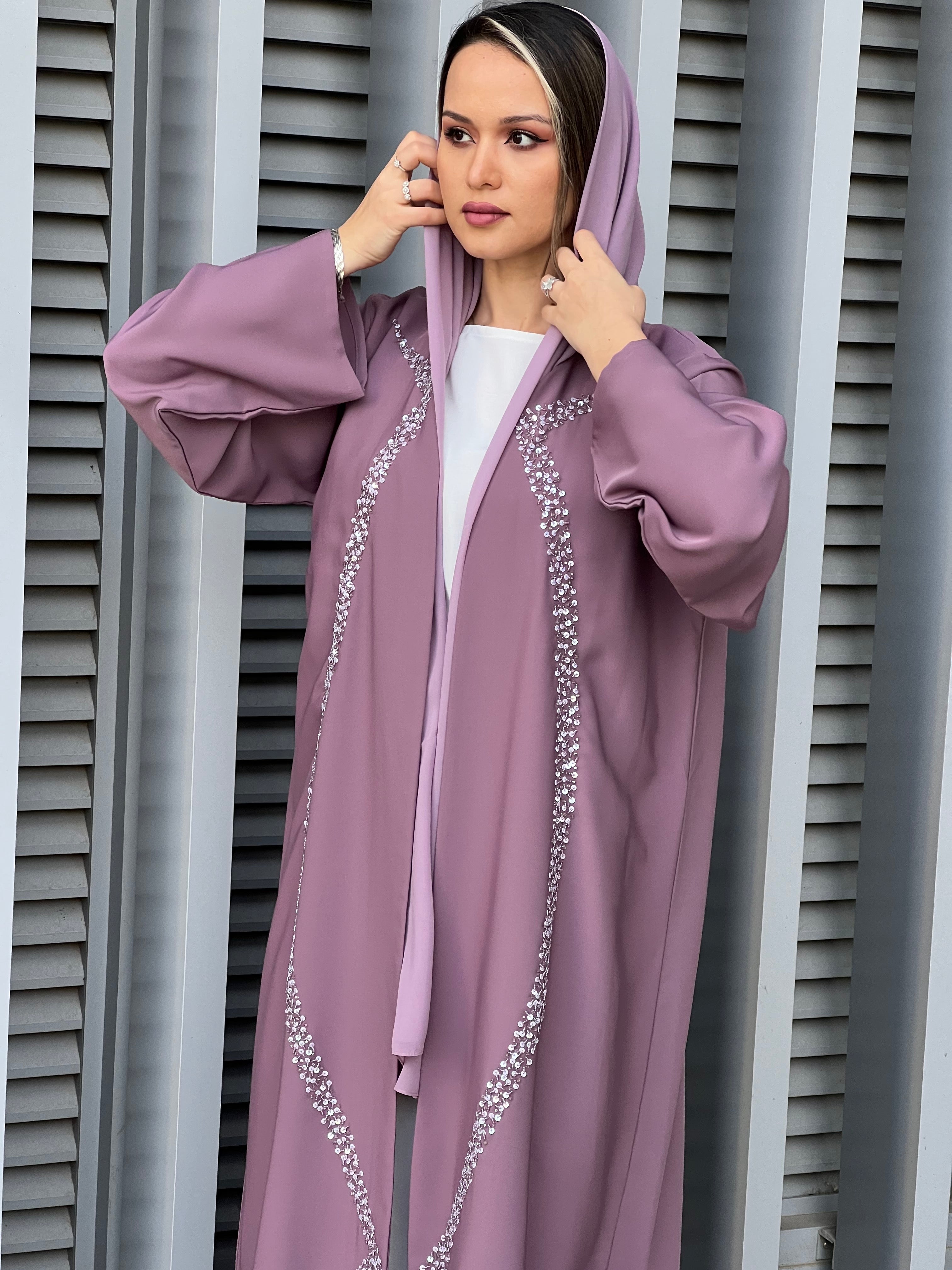 MOiSTREET Mountbatten Pink Korean Nada Embroidery Abaya