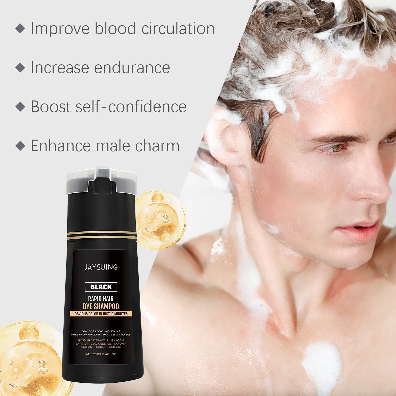 Black Instant Shampoo for Men, Nourishing, Natural Shine, Easy to Use, Hair Care ,200ml
