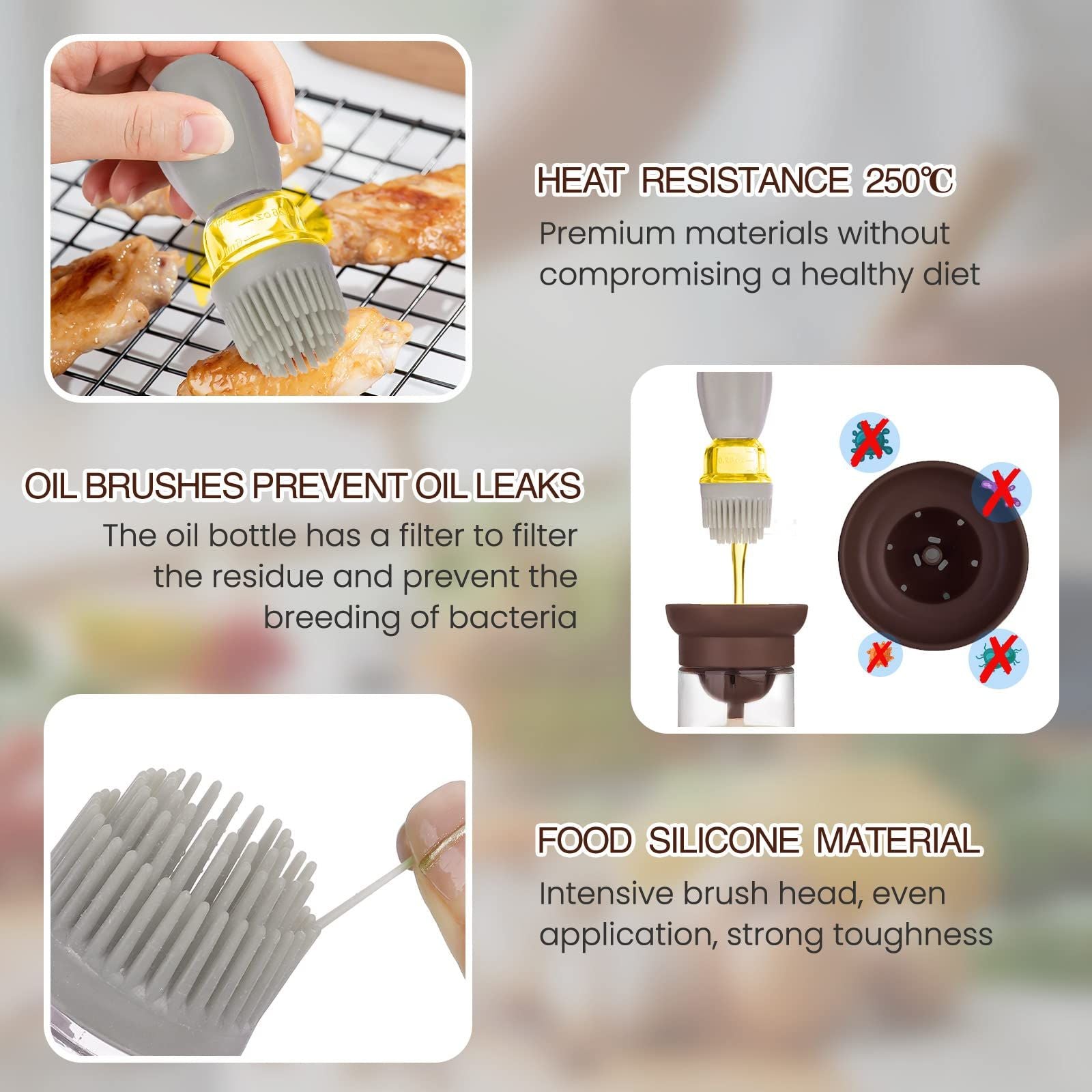 Oil Bottle Oil Dispenser With Silicone Brush Oil Container For Kitchen BBQ Grill