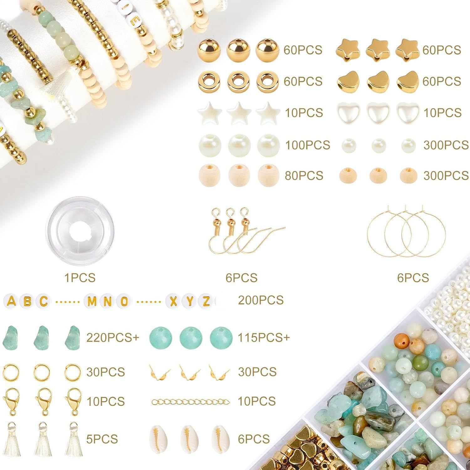 Natural Amazonite Beads DIY Bracelets Gemstone Beads Set Jewellery Necklace Making Kit
