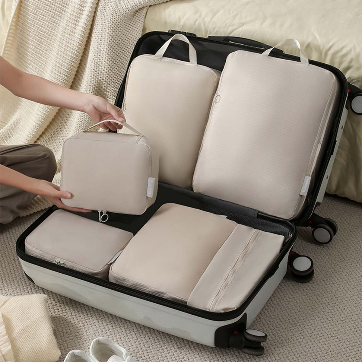 6pcs Compressed Travel Packing Cubes Set Clothing Luggage Storage Bag Suitcase Organizer