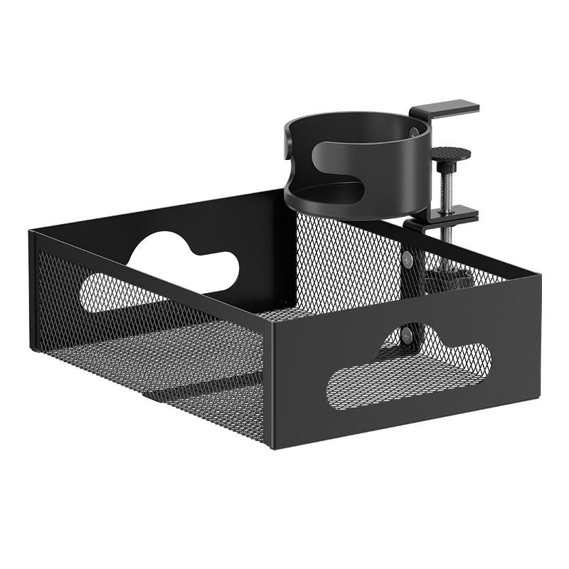 Under Desk Organizer with Cup Holder Clamp On Rotating Storage Tray for Pens Bottles Notebooks