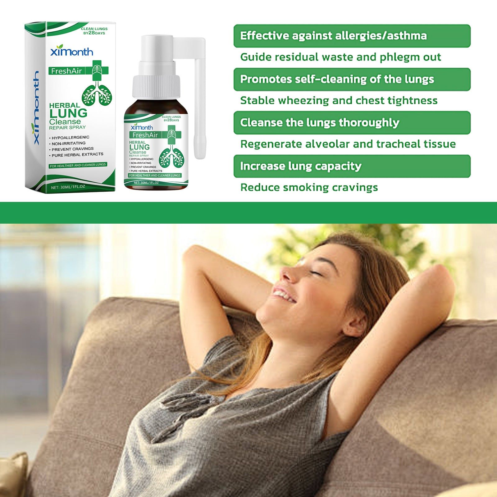 Body Care Spray, Gentle Moisturizing, Respiratory Relief, Natural Lung Detox ,30ml