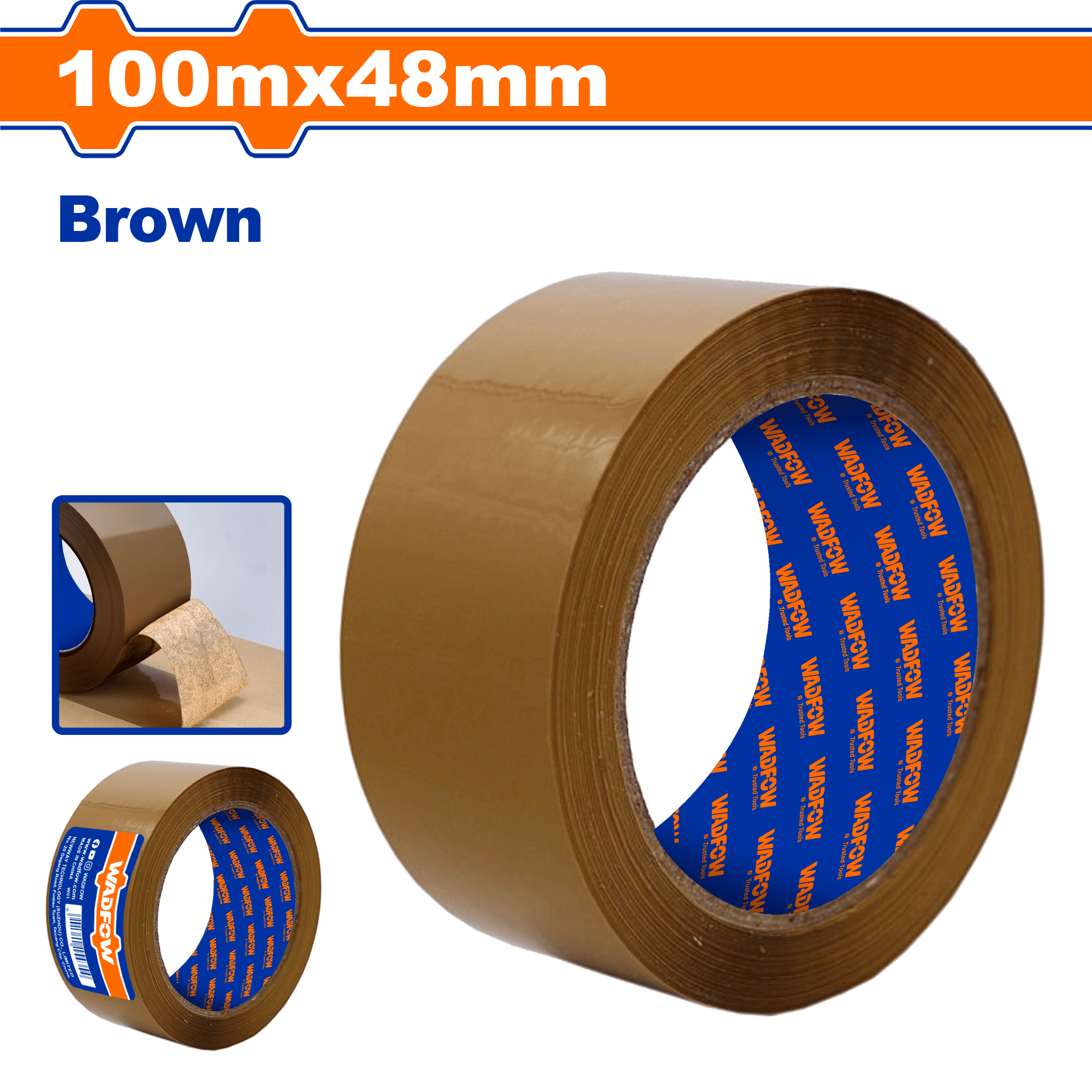 WADFOW Brown Packing Tape (BOPP), 48mm Width, High Adhesion Carton Sealing Tape